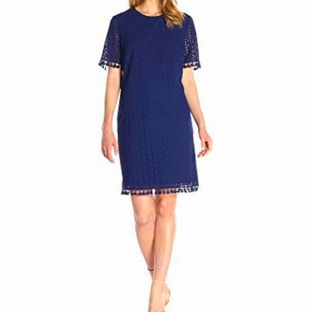 Amazon Brand - Lark & Ro Women's Short Sleeve Eyelet Tassel Shift Dress